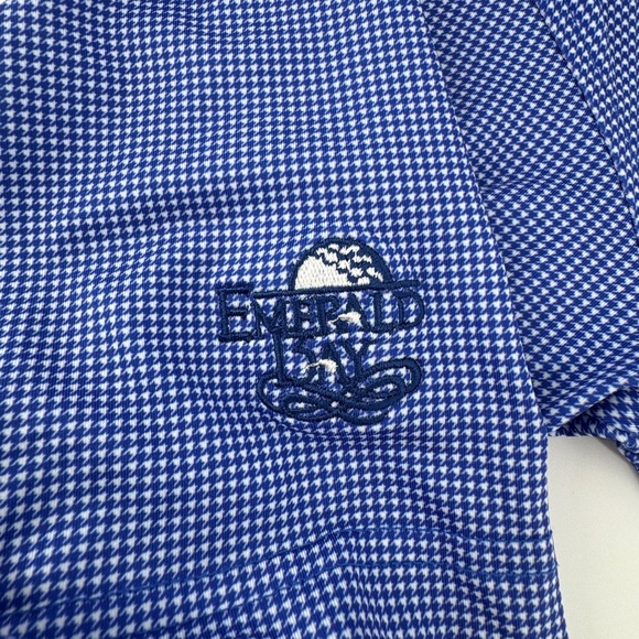Turtleson  Mens Large Blue Houndstooth Golf Polo Shirt "Emerald Day" Embroidered - Picture 2 of 10